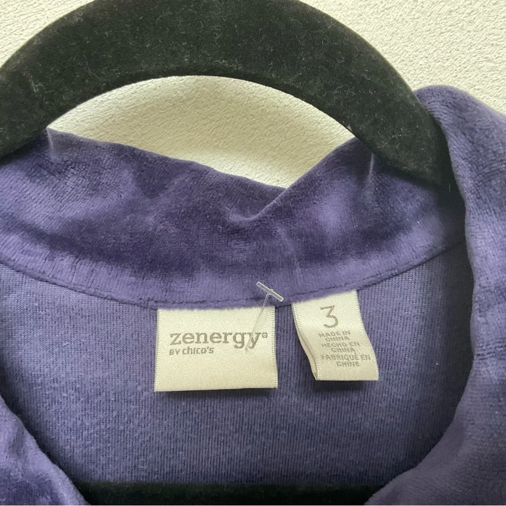 Zenergy by Chicos Purple Velour Quarter Zip Jacket Silver Zippers Size 3 XL/16